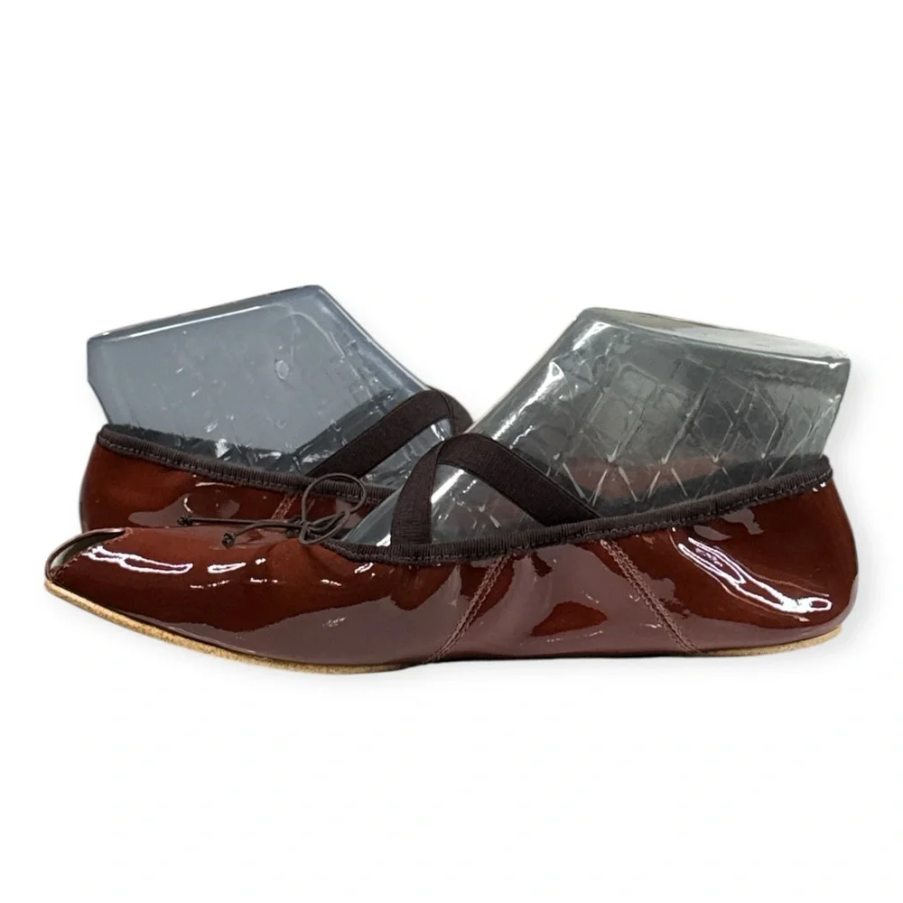 TORY BURCH SUBLIME PEEP TOE MARY JANE BALLET FLATS RUSSET BROWN SIZE 9.5 W/BOX